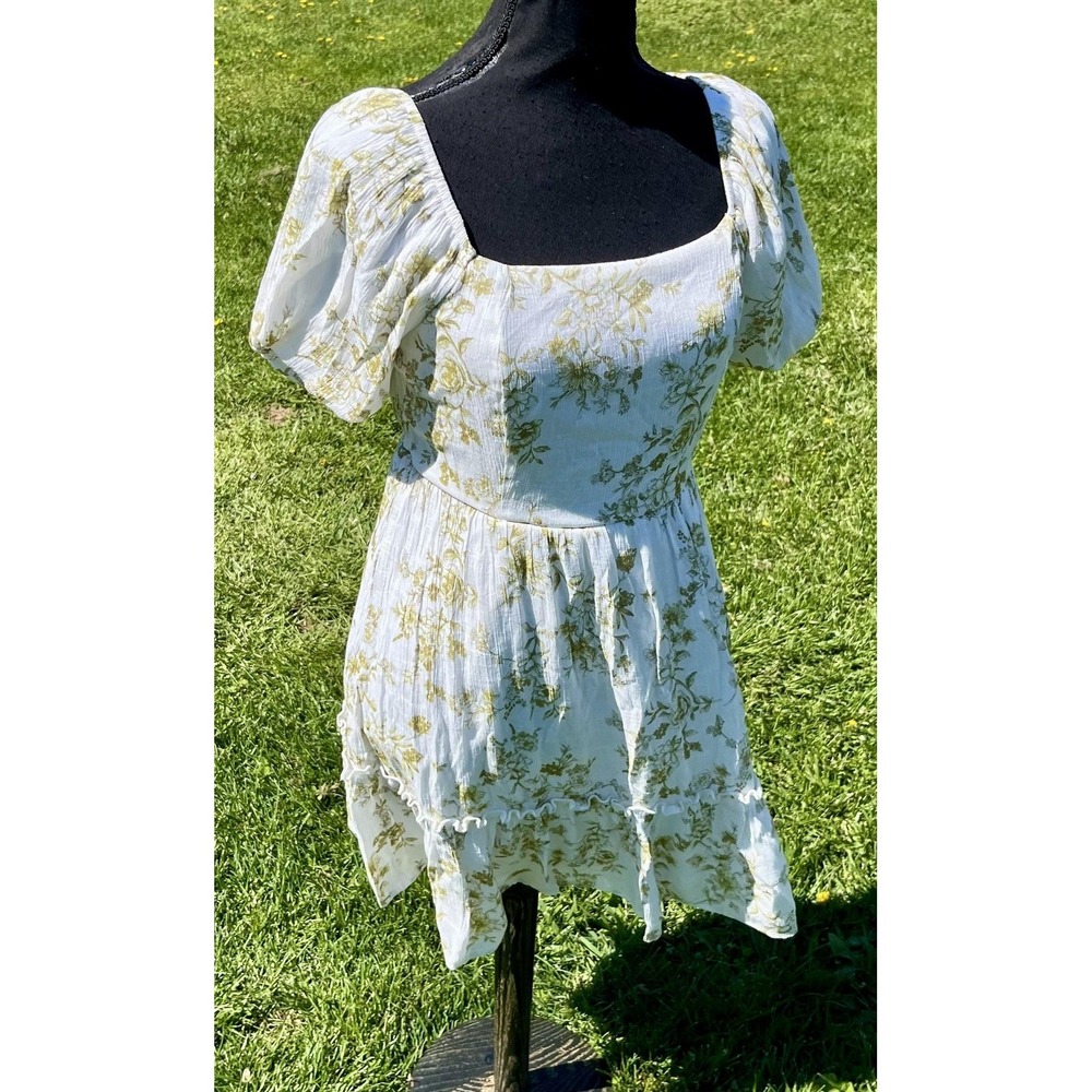 Blu Pepper Floral Puff Sleeve Mini Dress Cottagecore Prairie Medium M White - Picture 11 of 14